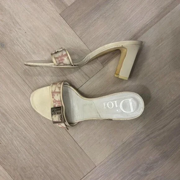 Dior Pink Logo Monogram Trotter Buckle Block Heels - Picture 2 of 6